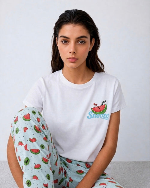 Snooze More Unisex Watermelon Pants – lifestyle flat lay